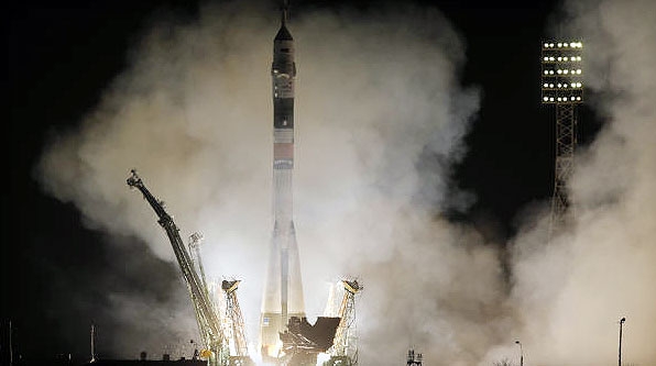 The Soyuz-FG rocket booster with Soyuz TMA-08M space ship carrying a new crew to the International Space Station, ISS, blasts off at the Russian leased Baikonur cosmodrome, Kazakhstan, Friday, March 29, 2013.
