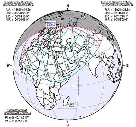 نقشه خورشید گرفتگی چهارم ژانویه 2011