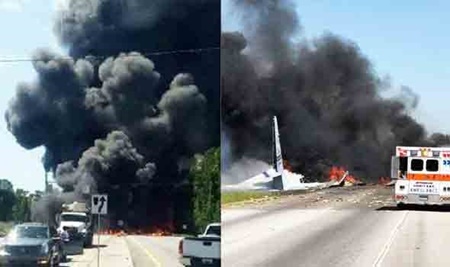 سقوط هواپیمای آمریکایی در تقاطع بزرگراه