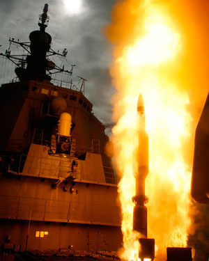 Handout of a standard missile 3 being launched from the Kongo 