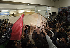 coffin of Pakistan's former Prime Minister and opposition leader Benazir Bhutto in Rawalpindi 