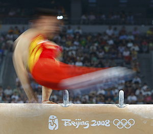  Chen Yibing of China competes in the men's qualification pommel horse during the artistic gymnastics competition 