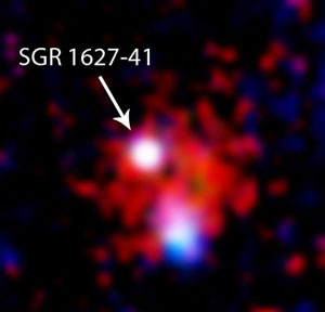 تصویر ناحیه نزدیک SGR 1627-41  در پرتو ایکس که توسط فضاپیمای XMM نیوتن گرفته شده است.