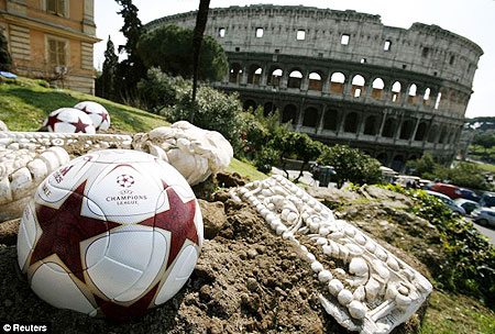 The adidas Finale Rome ball in front of the Colosseum