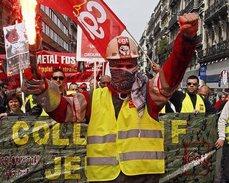Arcelor Mittal steel workers demonstrate during a protest march in Marseille, March 19, 2009. 