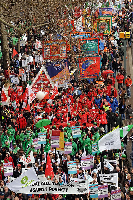 London Demonstrators - March 28, 2009. Thousands of demonstrators marched through London on Saturday to demand action on poverty, jobs and climate change at the start of a week of protests aimed at the G20 summit in the capital.