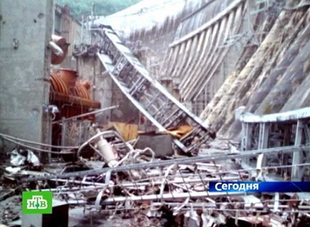 A TV grab shows the damaged Sayano-Shushenskaya hydroelectric plant