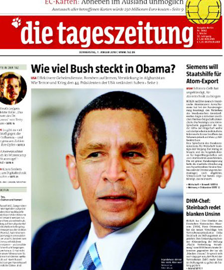 Germany's Die Tageszeitung newspaper says US President Barack Obama is no "Prince of Peace."