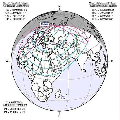 نقشه خورشید گرفتگی 11 خرداد