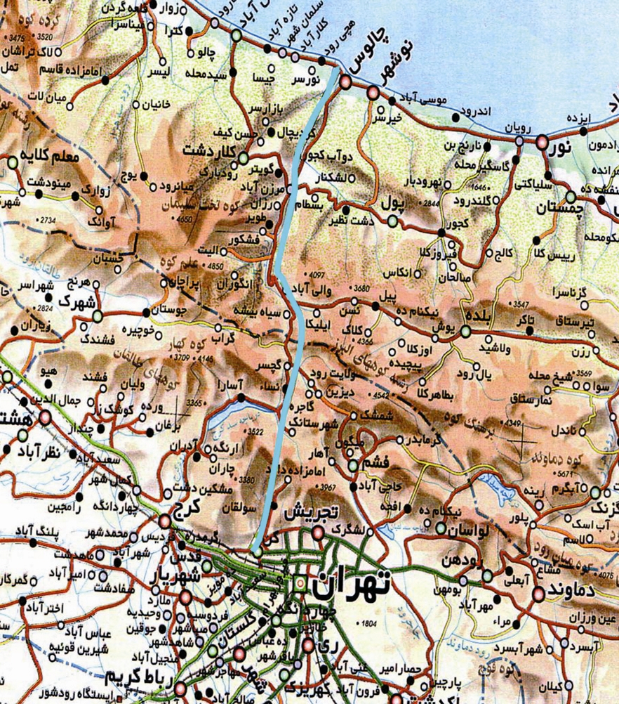 نقشه آزادراه تهران شمال