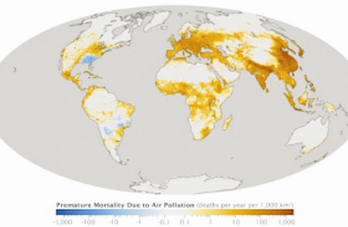 ناطق خطرناک زمین در نقشه جهانی آلودگی هوا