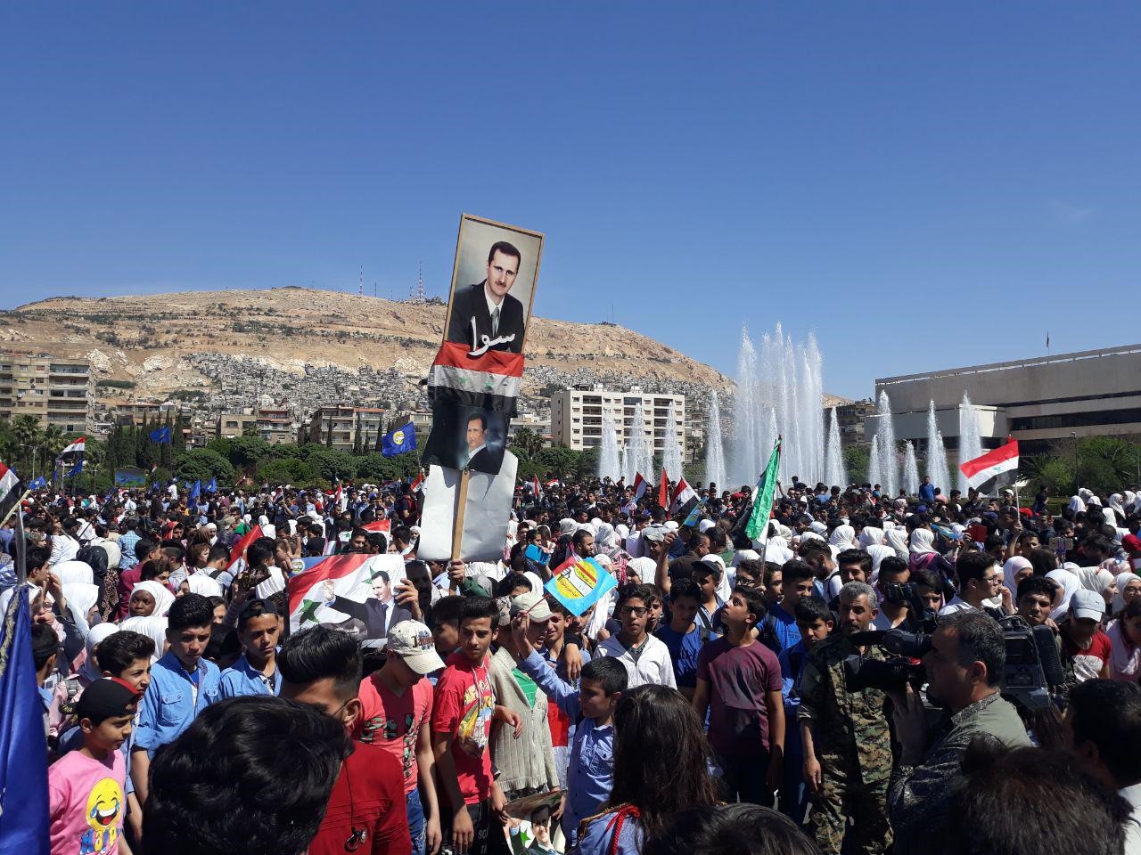  تجمع بزرگ مردم دمشق در حمایت از دولت سوریه