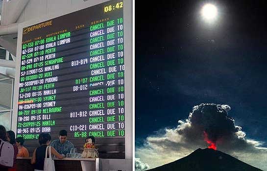 مسدود شدن موقت فرودگاه بالی در پی فعال شدن کوه آتشفشان